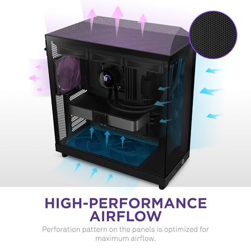 Lian Li O11 V NZXT H6 Flow | CC-H61FB-01 |緊湊型雙室中塔氣流箱|全景玻璃面板|高性能氣流面板|包括3 x 120mm風扇|電纜管理|黑色:圖片 5