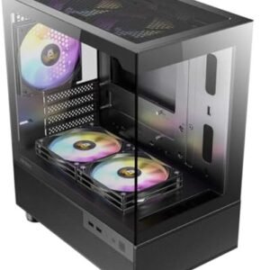 Antec CX200M RGB精英版。 mATX。 270度視角。 USB 3.0 x 2。 音訊輸入/輸出底部。 正面和底部採用網眼布。 清晰的玻璃視圖。 5個RGB風扇。 遊戲案例