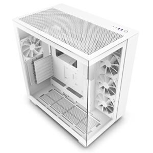 NZXT H9 Flow雙室ATX中塔PC遊戲箱–高氣流穿孔頂板–鋼化玻璃前板和側板–360mm散熱器支架–電纜管理–白色