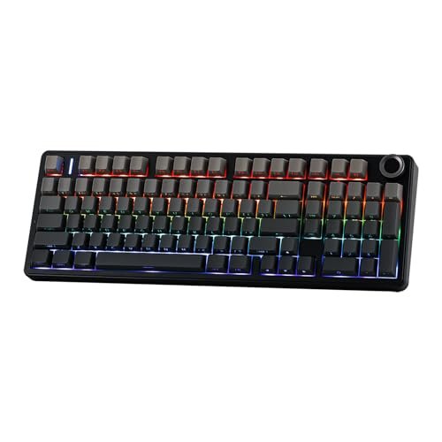 MechLands Aula F99 PRO 96%機械遊戲鍵盤。 BT5.0/USB-C/2.4GHz無線。 熱插拔墊片定制鍵盤,帶8000mAH電池。 旋轉旋鈕。 適用於Win/Mac的RGB背光(灰色)