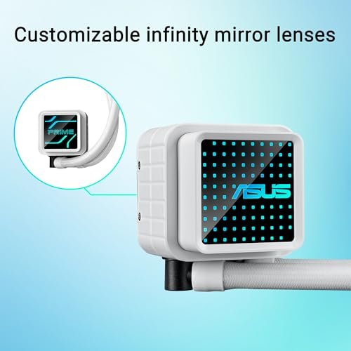 華碩Prime LC 360 ARGB白色版一體式CPU液體冷卻器,具有特殊的CPU接觸區域和翅片通道。 帶無限遠鏡透鏡選項的擋水板。 預裝ARGB風扇和Aura照明:圖片 3