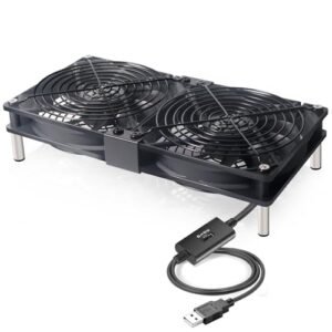 ZIWIJE雙120mm 5V USB冷卻風扇，帶速度控制器雙球軸承靜音USB風扇，用於路由器電視盒微型電腦機櫃冷卻