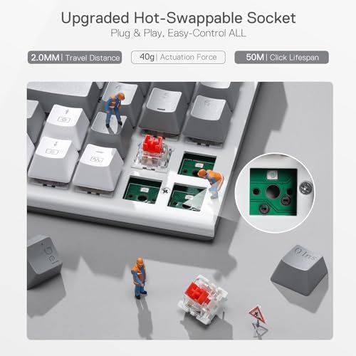 Redragon K655 75%RGB有線機械遊戲鍵盤。 78鍵熱插拔機械鍵盤,帶鋁蓋板。 陞級了插座和板載宏/媒體鍵。 靜音線性紅色開關:圖片 7