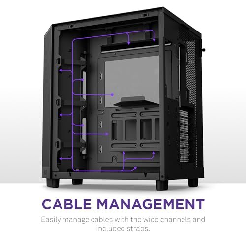 Lian Li O11 V NZXT H6 Flow | CC-H61FB-01 |緊湊型雙室中塔氣流箱|全景玻璃面板|高性能氣流面板|包括3 x 120mm風扇|電纜管理|黑色:圖片 6