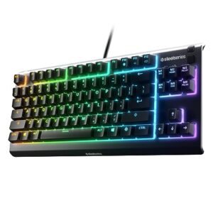 SteelSeries Apex 3 TKL RGB遊戲鍵盤無鍵緊湊型錶廠-8-Zone RGB照明IP32防水防塵靜音遊戲開關遊戲級防重影。 黑色12167