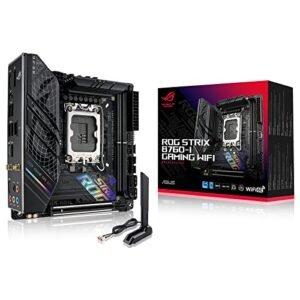 華碩ROG Strix B760-I遊戲WiFi 6E英特爾®B760（第13代和第12代）LGA 1700迷你ITX主機板。8+1電源級。 DDR5高達7600 MT/s。PCIe 5.0.2xM.2插槽。 USB 3.2代2x2 Type-C.Aura同步RGB