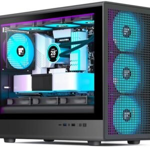 FOIFKIN X01電腦主機殼-預裝3個ARGB PWM風扇。 MicroATX遊戲PC主機殼。 頂部支撐360mm冷卻器，採用C型方形網格設計。 可拆卸玻璃側板。 黑色。 FOIFKIN