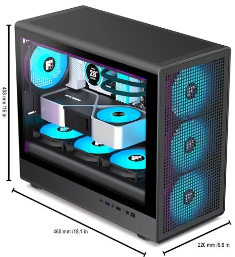 FOIFKIN PC主機殼-預裝3個ARGB PWM風扇。 MicroATX電腦主機殼。 頂部支撐360毫米散熱器,採用C型方形網格設計,可新增氣流。 可拆卸玻璃側板。 黑色。 X01:圖片 3