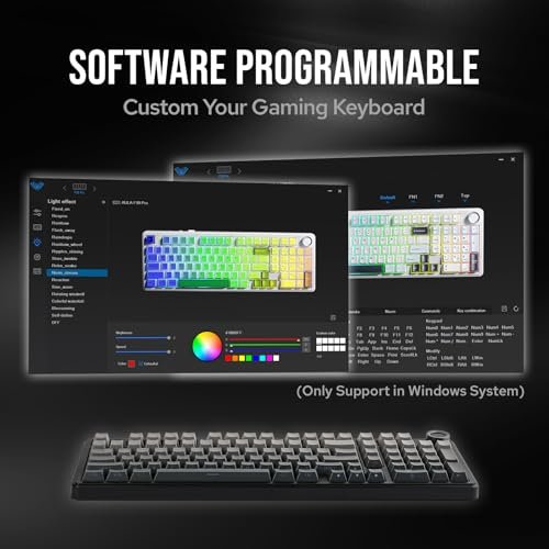 MechLands Aula F99 PRO 96%機械遊戲鍵盤。 BT5.0/USB-C/2.4GHz無線。 熱插拔墊片定制鍵盤,帶8000mAH電池。 旋轉旋鈕。 適用於Win/Mac的RGB背光(灰色):圖片 7